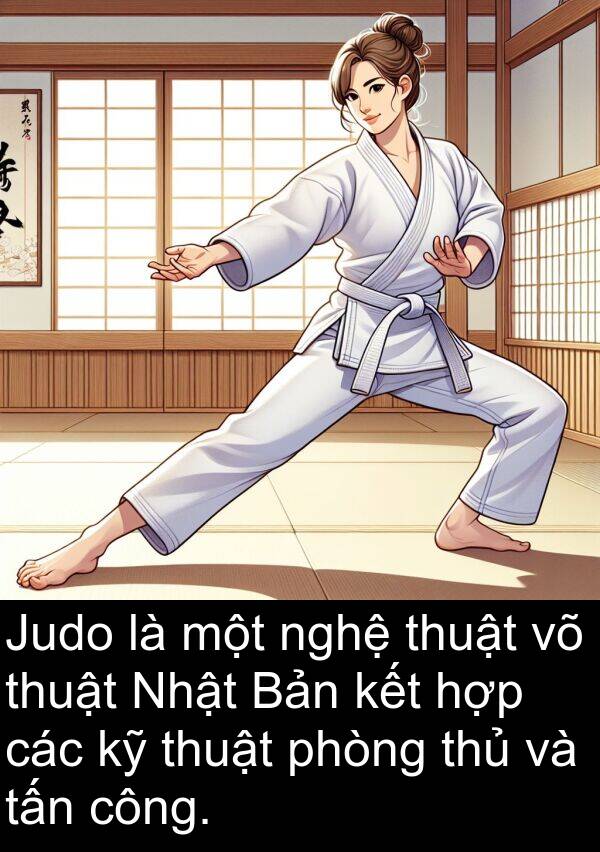 nghệ: Judo là một nghệ thuật võ thuật Nhật Bản kết hợp các kỹ thuật phòng thủ và tấn công.