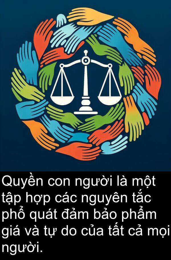 phổ: Quyền con người là một tập hợp các nguyên tắc phổ quát đảm bảo phẩm giá và tự do của tất cả mọi người.