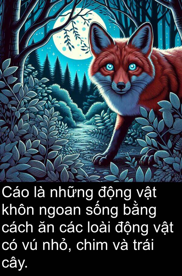 nhỏ: Cáo là những động vật khôn ngoan sống bằng cách ăn các loài động vật có vú nhỏ, chim và trái cây.