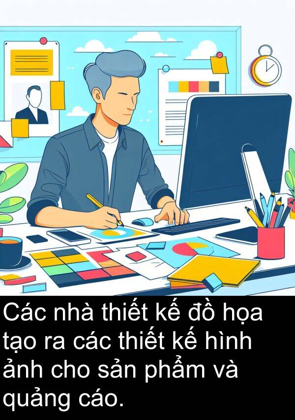 cáo: Các nhà thiết kế đồ họa tạo ra các thiết kế hình ảnh cho sản phẩm và quảng cáo.