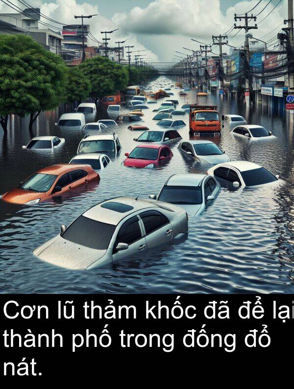 thảm: Cơn lũ thảm khốc đã để lại thành phố trong đống đổ nát.