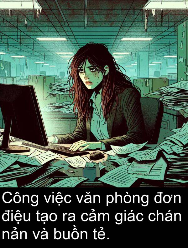 chán: Công việc văn phòng đơn điệu tạo ra cảm giác chán nản và buồn tẻ.