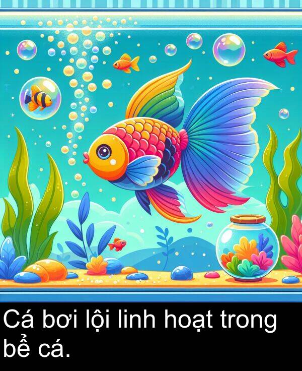 lội: Cá bơi lội linh hoạt trong bể cá.