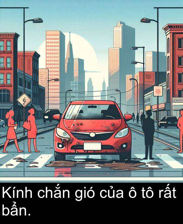 của: Kính chắn gió của ô tô rất bẩn.