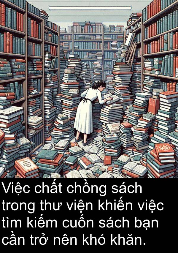 thư: Việc chất chồng sách trong thư viện khiến việc tìm kiếm cuốn sách bạn cần trở nên khó khăn.