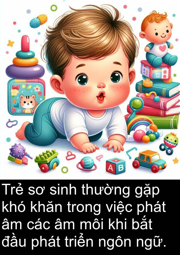 ngữ: Trẻ sơ sinh thường gặp khó khăn trong việc phát âm các âm môi khi bắt đầu phát triển ngôn ngữ.